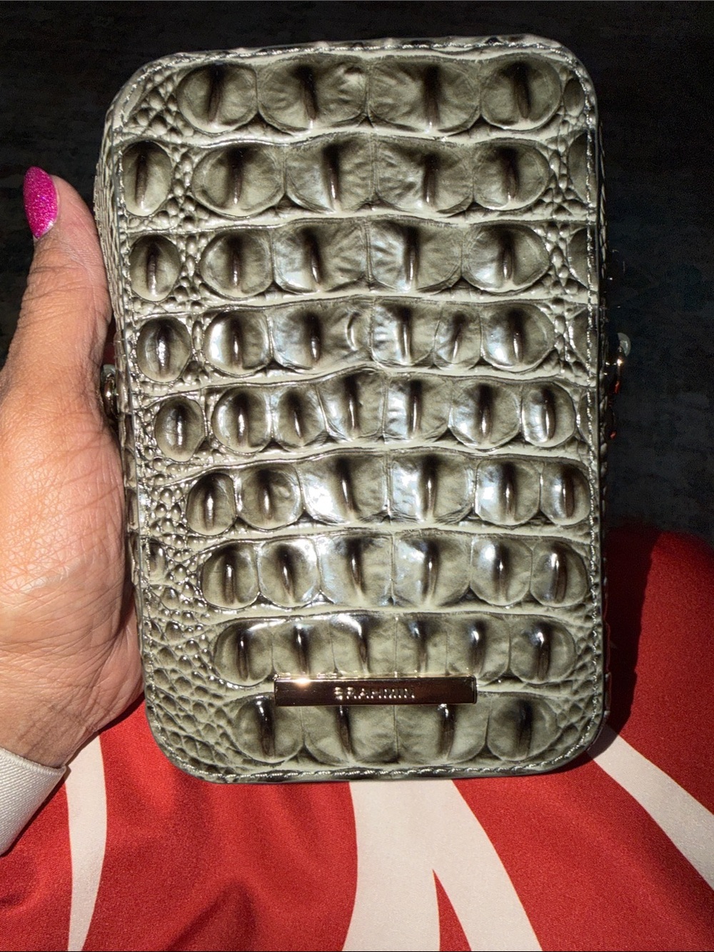 Brahmin Hunter Green Croc-Embossed Chain Crossbody - Picture 2 of 9